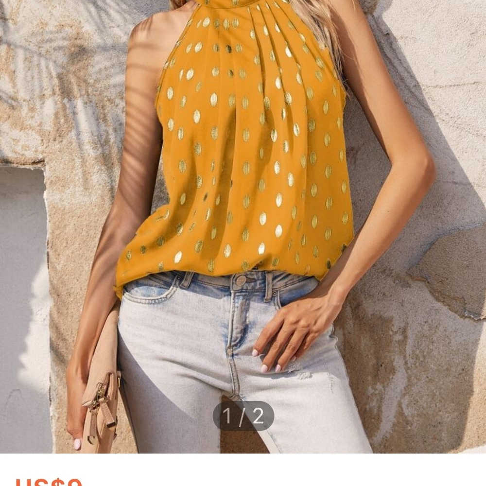 SHEIN Gold Dot Mustard Halter Top